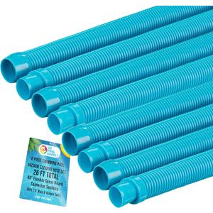 U.S. Pool Supply Pool Vacuum Hose, 8 Piece Pool Hose Set - 40" Teal Flexible Spiral Wound Connector Sections with 1.5" Male & Female Cuff Ends, Replacement Fits Most Inground Automatic Cleaner Brands