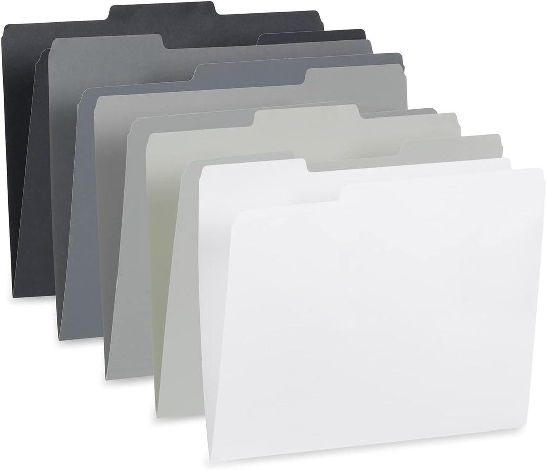 Blue Summit Supplies 100 Grayscale File Folders, Letter Size, 1/3 Cut Tab, Modern Gray, Black, and White Folder Assortment, Great for Organizing and Easy File Storage, 100 Per Box