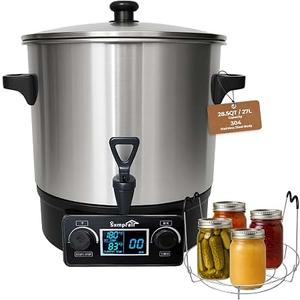 Electric Water Bath Canner 27 Quart, Knob Control Time & Temperature with LED Display Showing Real-Time & Preset Temp, Auto Shut-Off, Ideal for Canning Cooking Pickling & Heating