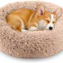 Calming Anti-Anxiety Donuts Dog And Cat Bed, Round Fluffy Soft Washable Small Medium Pet Bed For Puppy & Kitten, Cuddler Warming Comfortable Cushion, Luxury Anti-Slip Waterproof Mute Base 20in (Camel)