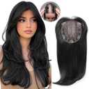 HOOJIH Hair Topper, Long Layered Topper with Bangs for Women with Thinning Hair 18 Inch Slightly Curled Ends Wiglets Synthetic Fiber Pieces for Women - Black