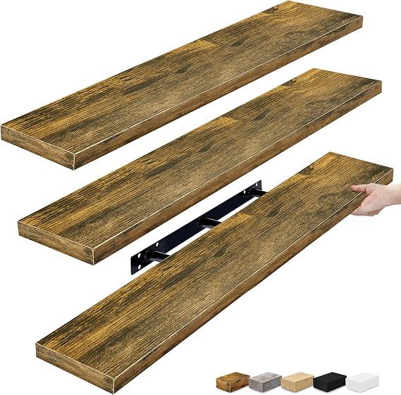 48-Inch Floating Wall Shelf Set of 3 – Heavy Duty Long Storage Shelves with Protective Packaging, Includes 3 long floating shelves (48" length each)