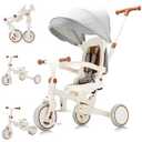 AOPEC 7-in-1 Toddler Tricycle with Parent Push Handle & Canopy, Fully Foldable & Adjustable Stroller, Balance and Pedal Bike for Kids 18 Months to 5 Years, Beige