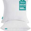 Oubonun 30 x 30 Throw Pillow Inserts, Firm and Fluffy Decorative Square Pillows for Couch Bed Sofa with Soft Cotton Cover White Cushion with Down Alternative Pack of 2