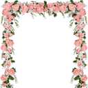 2 Pack Artificial Peony Garland Flowers, 12ft Floral Greenery Garland Rose Flower Vine with Pink Peony and Green Leaves for Wedding Dining Table Home Party Decor (2, Pink)