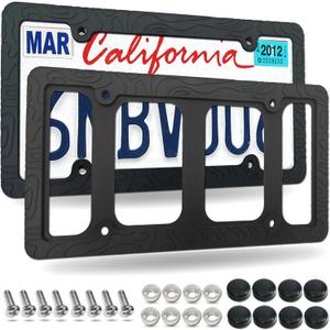 Tuersan Topography Silicone License Plate Frames- 2 Pack Matte Black Mountain Design Car Tag Holder Cover with Screws Caps, Present for Hiking & Outdoor Sports Men