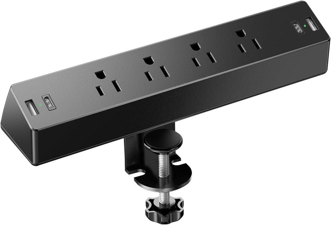 Desk Clamp Surge Protector, 10 FT Extension Cord, Fast Charging Station with 4 AC Outlets 2 USB-A and 2 USB-C Ports, Fit 1.7 inch Tabletop Edge, Desk Power Strip for Home Office Room