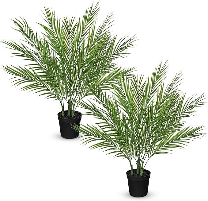 3 Pack Artificial Palm Trees Plants for Indoor Outdoor Use, 3FT Fake Palm Trees Silk Tropical Plants with 16 Tree Trunks, Faux Potted Plant for Home & Office, Living Room, Porch, Patio, Graden Decor