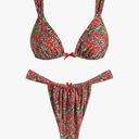 ZAFUL Bikini Sets for Women Triangle Bow Decor Ruffle Straps Lace up Swimsuit 2 Pieces High Cut Bathing Suits L
