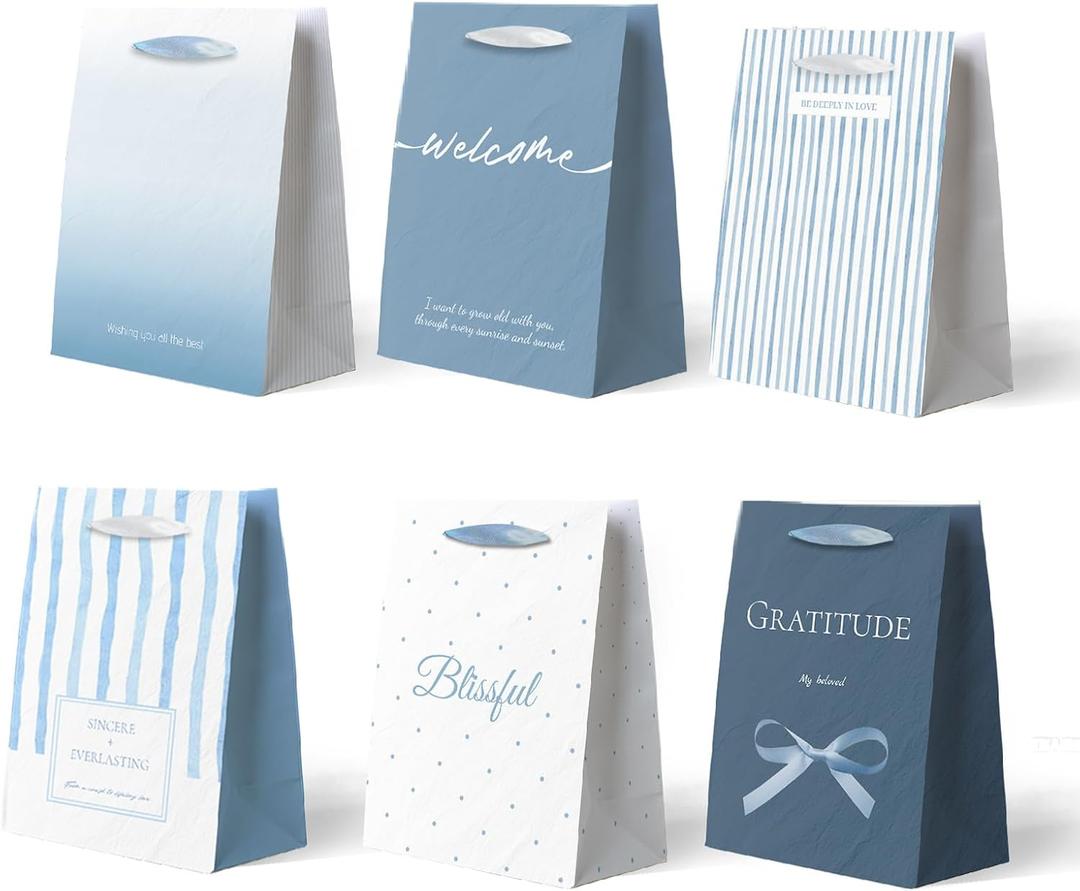 NICROLANDEE Wedding Party Gift Bags - Dusty Blue Gift Bags With Handles 24 PCS, Party Favors Treats Goodies Ribbon Gift Wrapping Bags for Wedding, Something Blue Bridal Shower, Birthday, Bachelorette Party, Baby Shower 8.6x4.7x3.1
