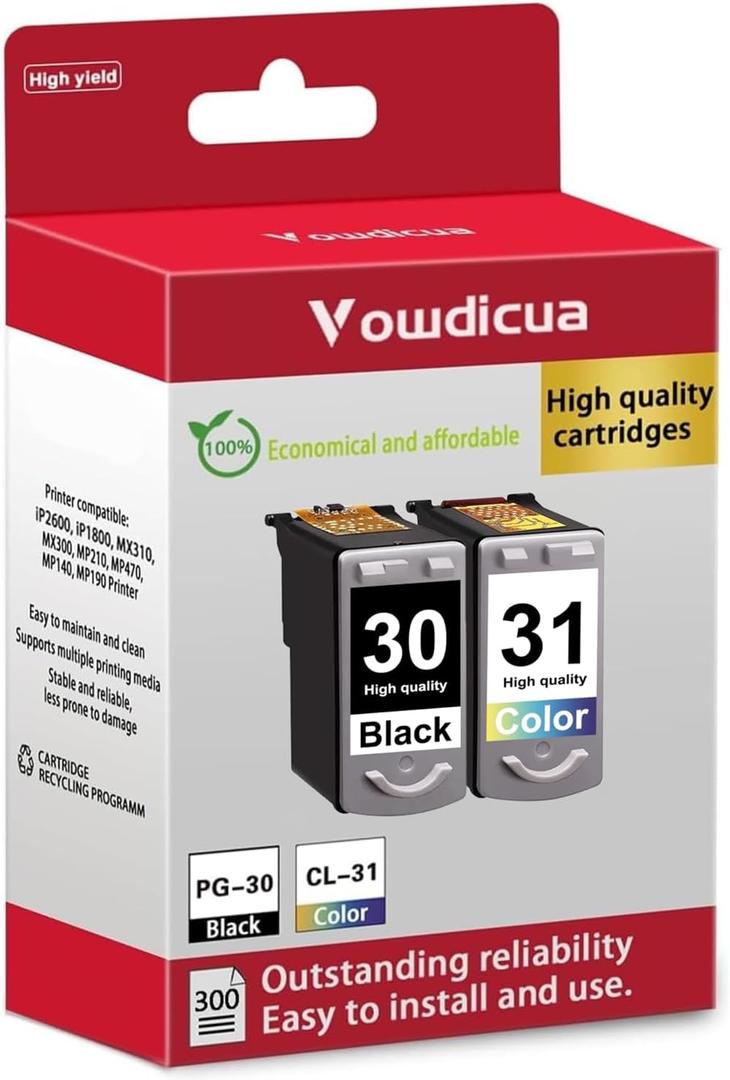 PG-30 CL-31 Ink Cartridges 2Pack - High Capacity Compatible for iP2600 iP1800 MX310 MX300 MP210 MP470 MP140 MP190 Printer, (1 Black, 1 Color)