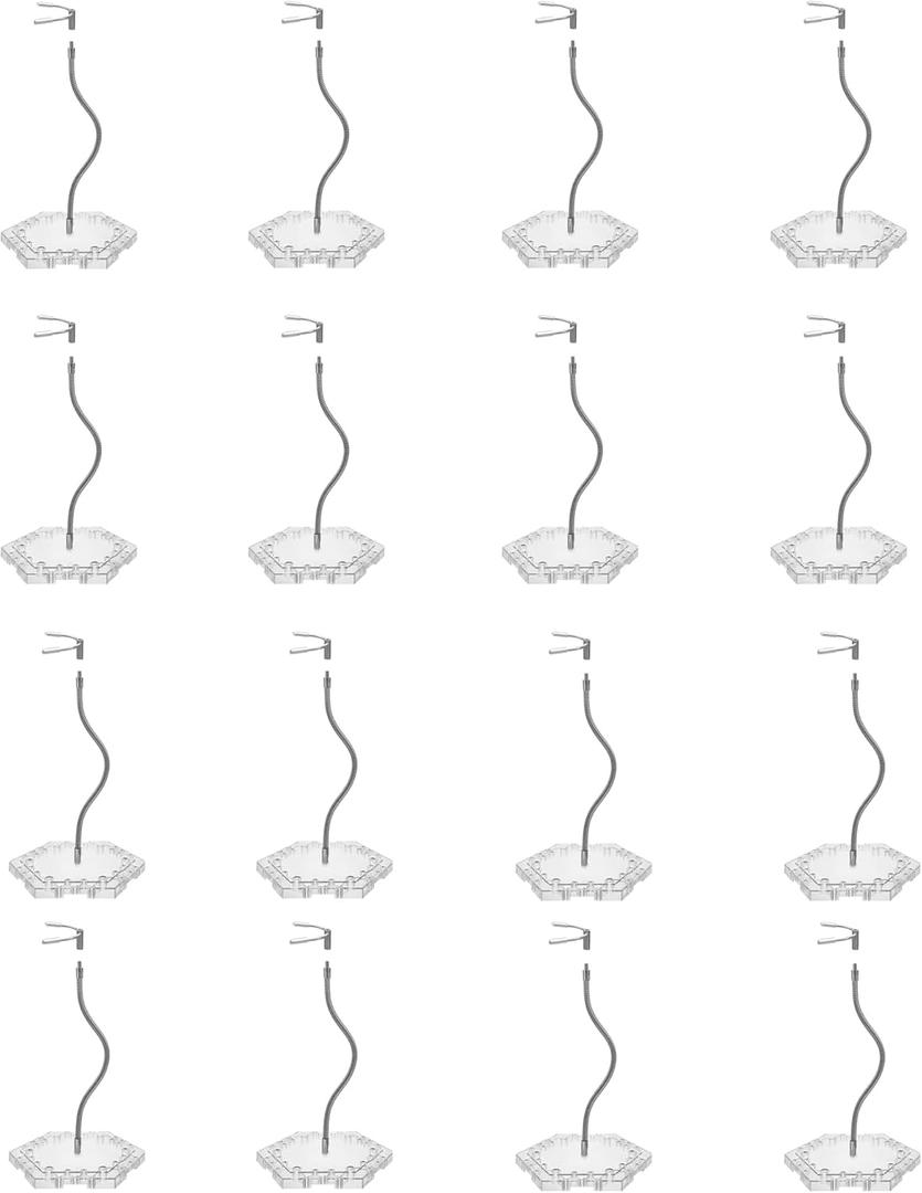 16-Pack Clear Adjustable Action Figure Stand with Metal Clips & Flexible Arms  Action Figure Display Stand for Figures Compatible with Gundam HG/RG/SD 1/144 Scale