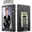 umoven Minimalist Wallet for Men, Slim Aluminum Metal Money Clip Card Holder, Pop-Up Card Case, RFID Blocking Mens Wallet with ID Window, Front Pocket Wallet for Men(Black)