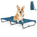 CANINE CANYON Daisy Cot, Medium Foldable Elevated Dog Bed, Portable Raised Outdoor Folding Dog Cot, Cooling, Chew Proof, Waterproof, Heavy Duty Up to 160 Lbs for Camping/Home, Dark Blue, 32"x 19"x6"