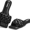 ATHMILE Braided Womens Sandals Square Open Toe Fashion Slide Sandals Women Dressy Summer Flat Beach 2025 Size 6-11 (9, Black)