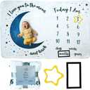 Baby Milestone Blanket - Super Soft Fleece Monthly Milestone Blanket for Baby Girl and Boy - Perfect for Baby's First Year Growth Chart - Monthly Baby Milestone - Blue Moon - 60"x40"