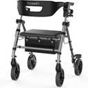 Rollator Walkers for Seniors with Seat, Foldable Rolling Walker Grey