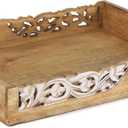 Coffee Table Tray (Natural Finish) - Flourish - Wood Serving Tray w/Handles for Breakfast in Bed - Mango Wood Decorative Tray w/Felt Pads - Medium Wood Tray - 16 x 12 x 2.5