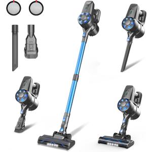 Cordless Vacuum Cleaner, 8-in-1 Lightweight Stick Vacuum with Powerful Suction, Self-Standing, 40 Mins Max Runtime, Rechargeable Vacuum Cleaners for Home, Hardwood Floor, Carpet, Pet Hair N3S (Black)