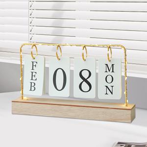 Flip Wooden Perpetual Calendar Metal Desk Calendar 2025 Daily Desktop Calendar Monthly Weekly Year Planner Standing Office Home Desk Decor