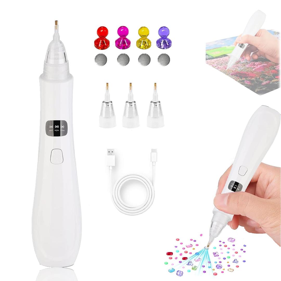 Electric Diamond Painting Pen Wireless Vacuum Diamond Art Pen Kits Improves Efficiency of Diamond Art Creation 3 Adjustable Suction Mode DIY Diamond Art Accessories Pen for Beginners(White)