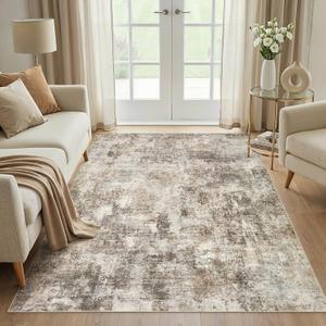 WITSHOCK Area Rugs 5x7 Living Room Rug - Washable Neutral Soft Low Pile Non-Slip Modern Abstract Thin Large Indoor Carpet for Bedroom Dining Room Nursery Office - Dark Brown