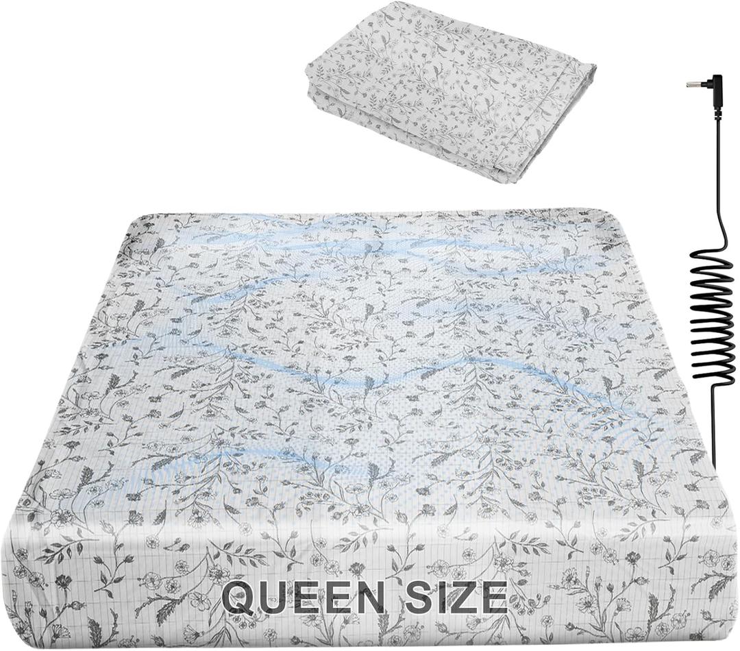 Grounding Fitted Sheet Queen Size 5% Silver Fiber 95% Cotton - Floral Grey, 15" Deep Pocket Grounding Sheets to Improve Sleep, Reduce Anxiety & Pain - Earthing Sheet