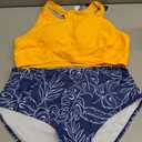 Tempt Me Women Two Piece High Waisted Bikini Set Sporty Swimsuits Bathing Suit with Bottom for Teen Girls (X-Large, Yellow and Blue Leaves)