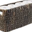 Toilet Paper Storage Basket, Toilet Paper Holder with Storage for Up to 8 Rolls, Coastal Bathroom Decor, Rattan Bathroom Accessories (Espresso, 6 Mega Rolls) (Black)