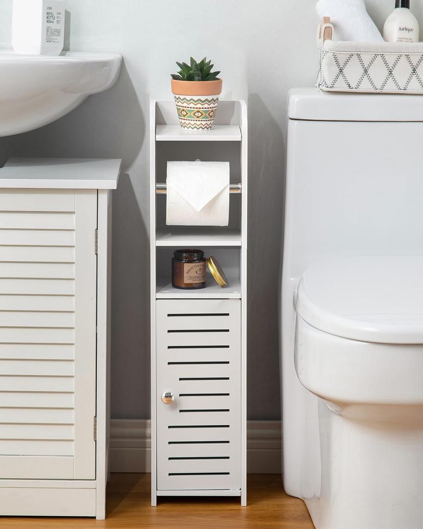 AOJEZOR Toilet Paper Holder Stand: Small Bathroom Storage Cabinet for Small Spaces (27.5''H inch, Spotlessly White)