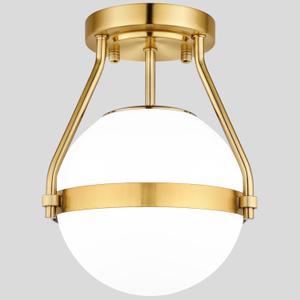 Lakumu Globe Semi Flush Mount Ceiling Light, Mid Century Ceiling Lamp with Milky White Glass Shade, Industrial Brushed Gold Ceiling Light for Living Room Hallway Kitchen Island Dining Room(Bulb Incl.)