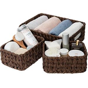 GRANNY SAYS Wicker Baskets for Organizing, Nesting Storage Baskets for Shelves, 1 Large and 2 Small Wicker Baskets Waterproof, Dark Brown, Only2-Pack