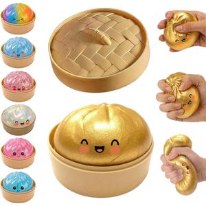 Glitter Dumpling Squishy,Dumpling Squishies,Glitter Dumplings Mystery Box,Colorful Dumplings Stress Balls Fidget,Jumbo Squishy Toy,Suitable for Adult use in Offices and Homes (Glitter Gold)