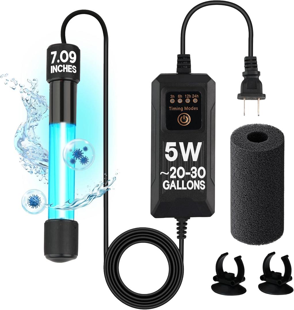 5W UV Light for Aquariums with 4 Timer Modes | UV-C Clean Light for Use in Sump Areas, Filters, Top Filter Boxes & Small Ponds Keeps Fish Tanks Clear & Healthy