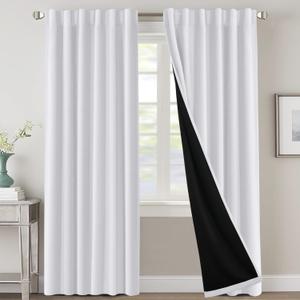 H.VERSAILTEX 100% Blackout Curtains for Bedroom with Black Liner Full Room Darkening Curtains 96 Inches Long Thermal Insulated Back Tab/Rod Pocket Window Drapes for Living Room, 2 Panels, Pure White