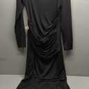 Women's Long Sleeve Ruched Bodycon Maxi Dress Fall Winter Formal Elegant Cocktail Party Dresses, L, Black
