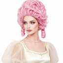 Rugelyss Short Wavy Curly Pink Wig Big Bouffant Beehive Wigs for Women fits 70s 80s Costume or Halloween Vintage Cosplay Party