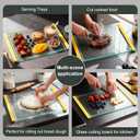 Tempered Glass Cutting Board Set for Kitchen Counter - Dishwasher Safe with Juice Grooves, Non-Slip Silicone Edges & Beveled Grip - 16"x12" & 12"x8" Serving Tray (Yellow)