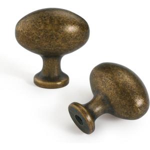 10 Pack Oval Cabinet Knobs, 1-1/3 Inch Zinc Alloy Drawer Knobs, Dark Antique Brass Cabinet Hardware for Kitchen Cabinets, Bathroom, Dresser and Vanity