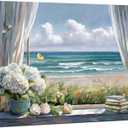 Living room large beach picture wall art, blue ocean painting decorate bedroom, relax sea view artwork Size: 24"L x 32"W