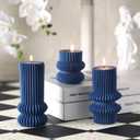 MTLEE 3 Pcs 4.7, 4.2, 3.2 in Height, Small Ribbed Pillar Candles Scented Aesthetic Modern Decorative Soy Wax Candles for Wedding Dinner Christmas Home Decor(Navy Blue)