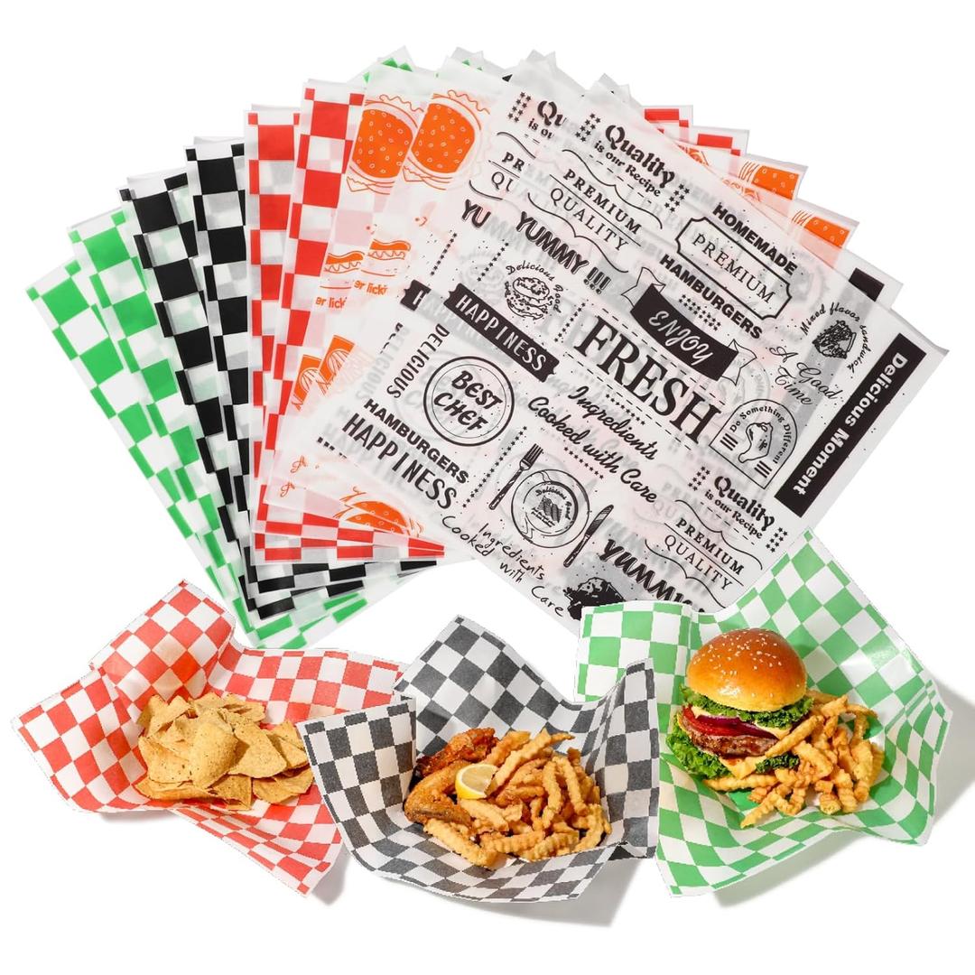 Fit Meal Prep 250 Mixed Color 12x12" Dry Waxed Deli Paper Sheets, Grease-Proof & Waterproof, Perfect for Food Basket, Picnic, Barbecue, Restaurants