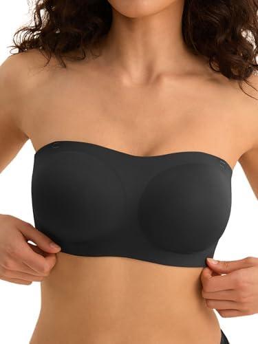 Cuteio Wireless Strapless Bras for Women, Seamless Bandeau Bralette with Light Padding, Anti-Slip Tube Top Bra L