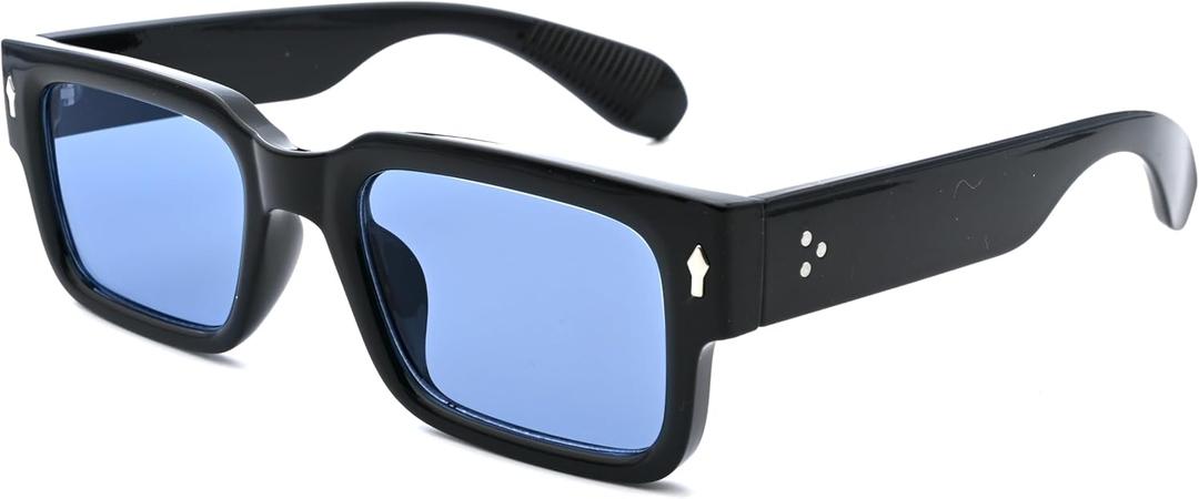 Kursan Square Thick Frame Black Sunglasses for Men Women Trendy Rectangle Sun Glasses Shades UV400 Protection (012 Black/Blue)