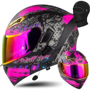 AAREG Unisex Adult Flip-Up Motorcycle Helmet, Carbon Fiber, Anti-Fog Visor, Aerodynamic Design, Integrated Bluetooth, DOT Approved, Size M