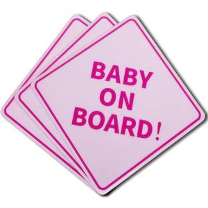 3Pcs Baby On Board Sign for Cars, Pink, 5" by 5" Magnetic Tile for Car, Truck, Van, RVs and Bumper