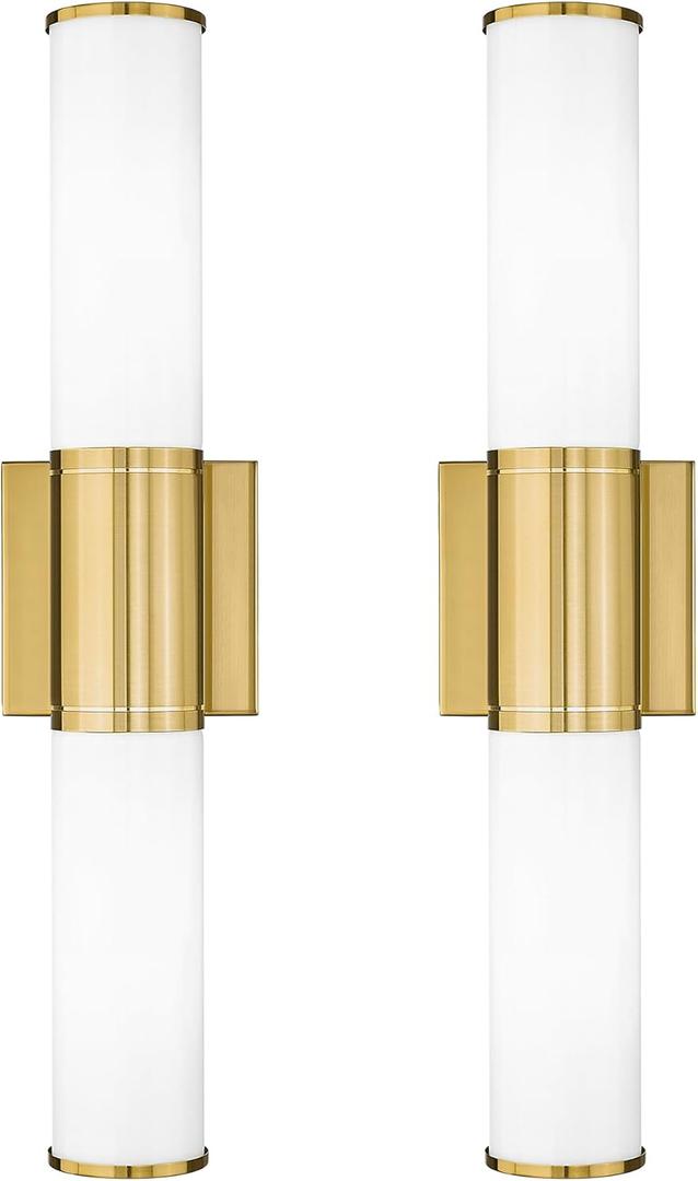Bathroom Light Fixtures Set of 2, 2 Light Vanity Lights for Mirror with Milk Glass Shade, Up and Down Wall Sconces for Bathroom Bedroom Hallway, Brushed Gold, VL834-BG-ML-2PK
