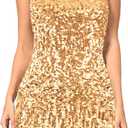 MANER Women's Sequin Dress Sparkly Glitter V-Neck Sleeveless Party Club Cocktail Tank Dress (Large, Gold)