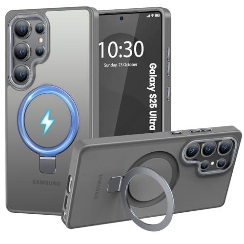 HuwaiH Magnetic Stand for Samsung Galaxy S25 Ultra Case, Military-Grade Protection, Anti-Fingerprint Anti-Scratch Translucent Matte Phone case for Samsung Galaxy S25 Ultra(Gray)