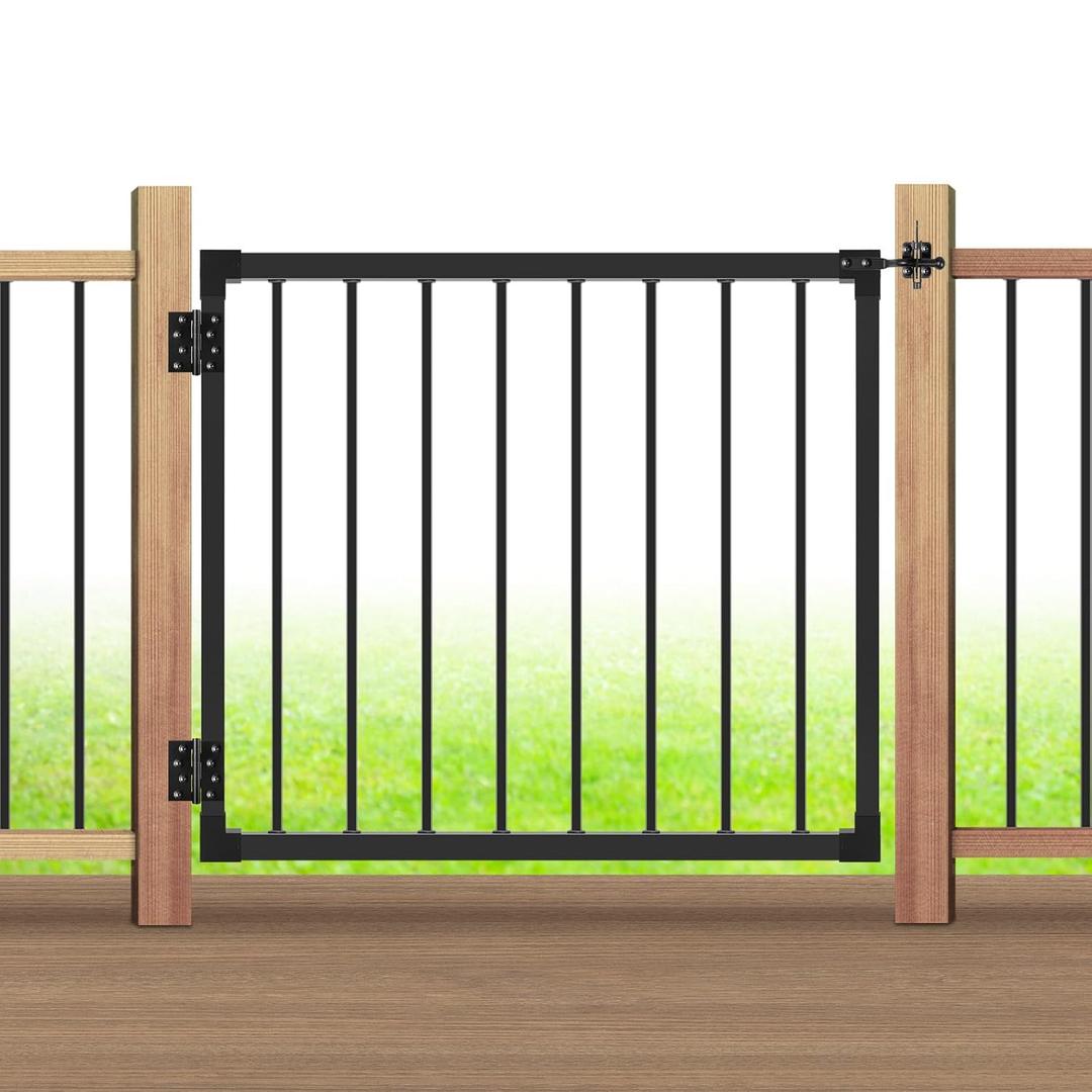 42" H x 4 ft. W Deck Railing Gate, Extra-Height Safety Gate with Latch & Hinges, Textured Black AAMA 2604 Powder-Coat Finish for Decks, Porches & Balconies (1 Gate)